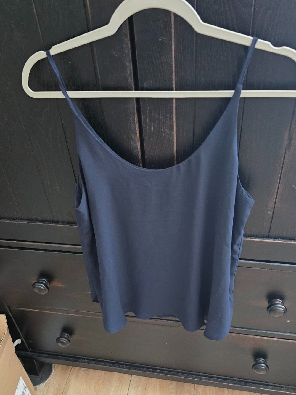 Loft Navy camisole with delicate spaghetti straps and a flowing silhouette S